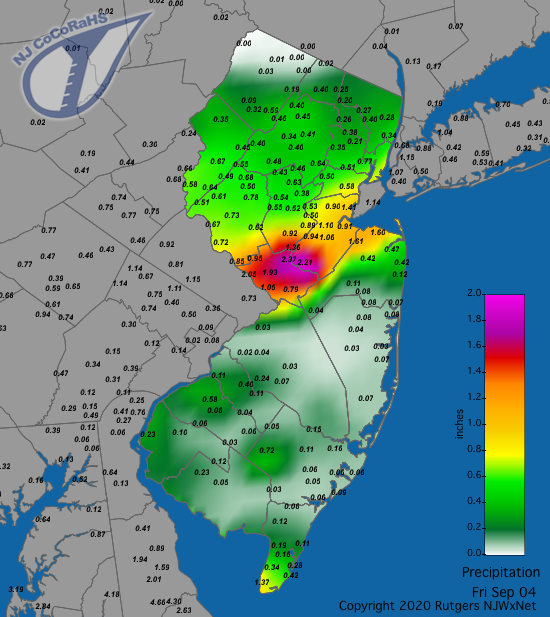 CoCoRaHS precipitation map for the 24 hours ending on the morning of September 4th