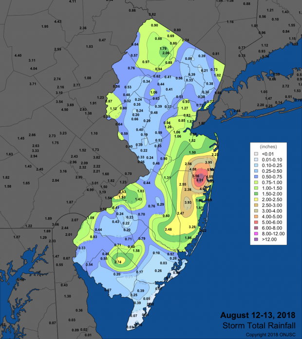 Rainfall map for August 12th-13th