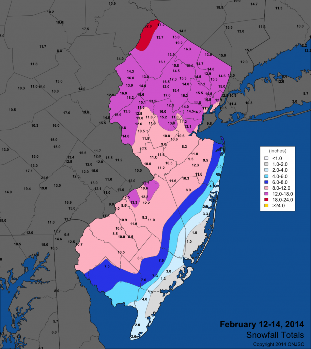 February 12 to 14 snowfall map