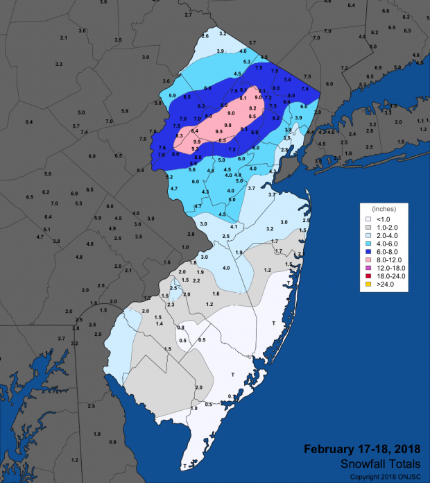 Feb 17-18 snowfall map
