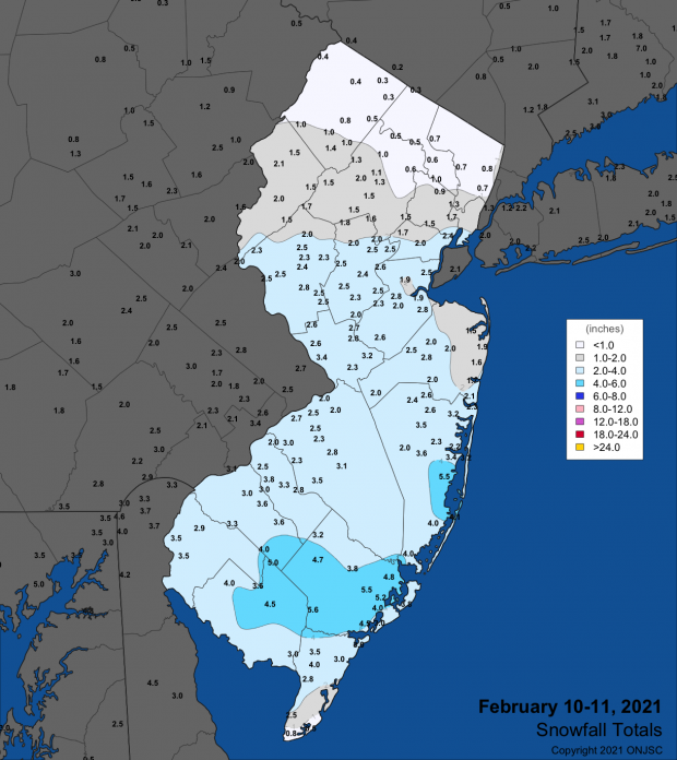 Snowfall map from the February 10th-11th winter storm