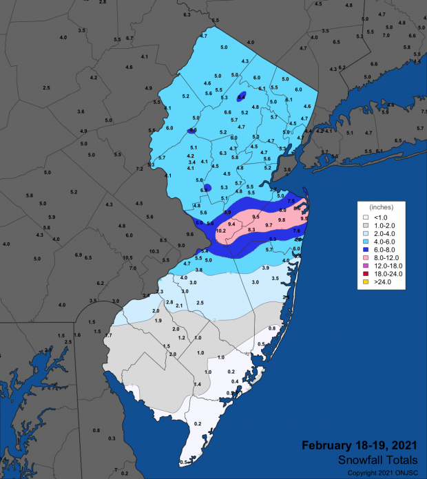 Snowfall map from the February 18th-19th winter storm