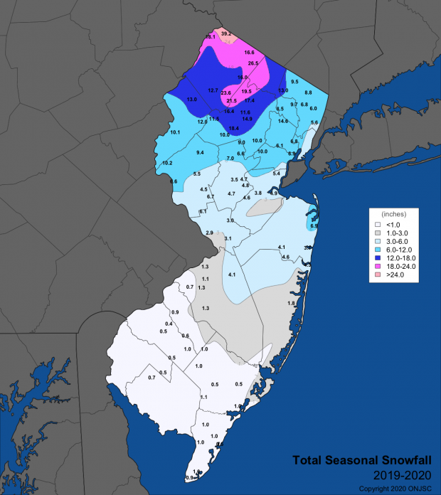 2019/20 season snowfall map
